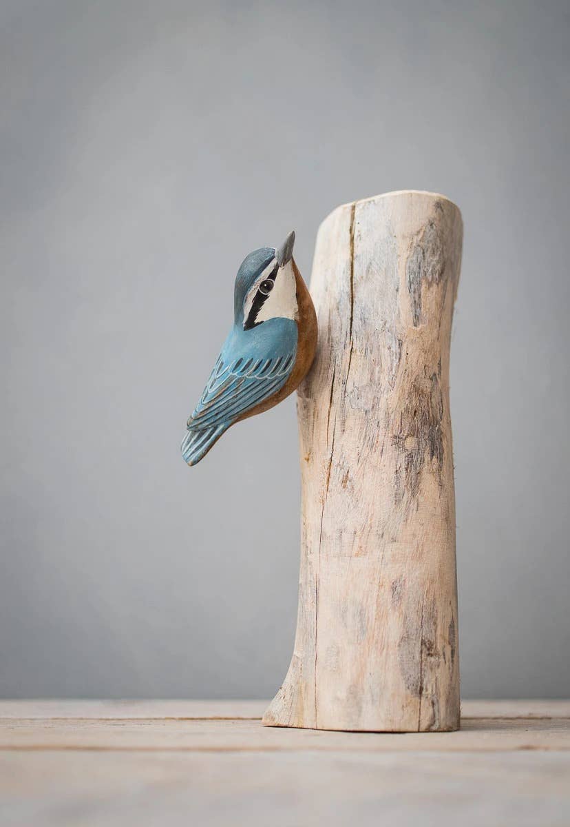 Hand Carved Red Breasted Nuthatch Bird- 8"H