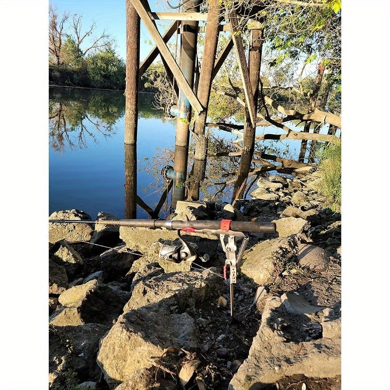 Spring Fishing Rod Holder with Auto Hook Setter - Adjustable High-Sensitivity Stainless Steel Bank Fishing Pole Stand, Spring-Loaded Ground Stake for Carp, Catfish & Shore Fishing