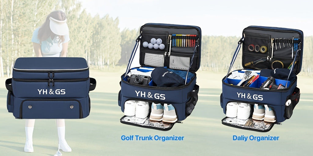 Oxford Fabric Golf Travel Bag Sturdy Double Layer Trunk Organizer with Zipper Closure Compact Golf Gear Storage Bag for Clothes Accessories Perfect Golf Lover Gift Blue