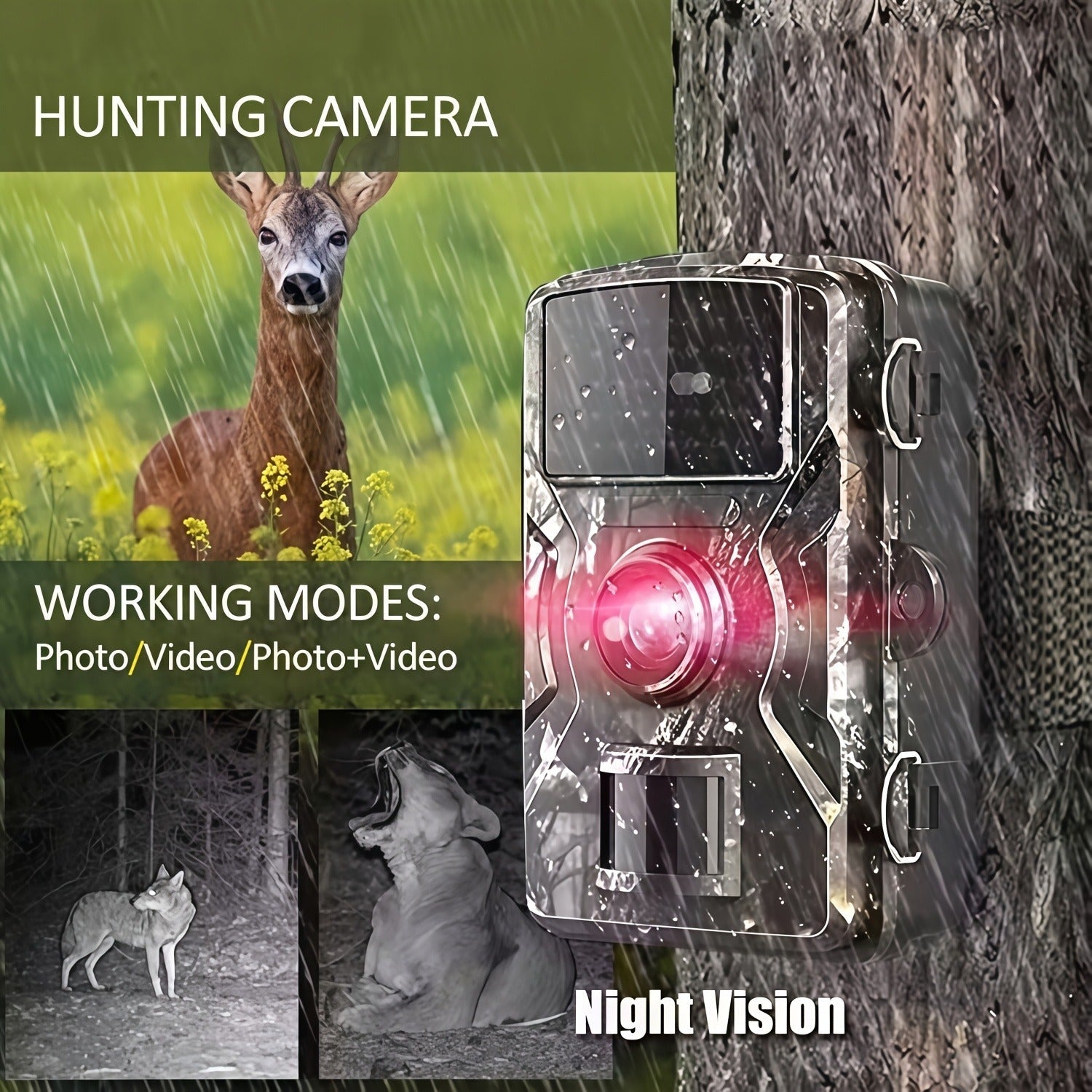 Trail Camera 1080P FHD – 0.8s Trigger, Camouflage Hunting Camera with Night Vision, 32GB SD Card Compatible | KLZO Wildlife Cam