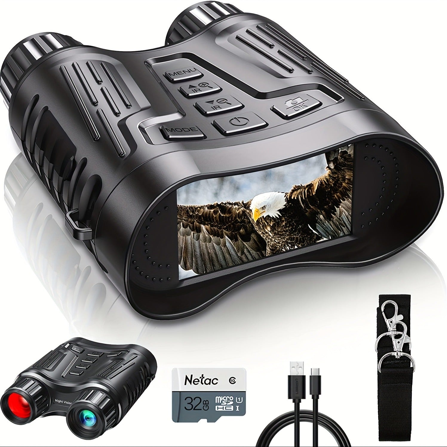 Night Vision Infrared Binoculars 4X Optical 8X Digital Zoom 3.2" LCD
