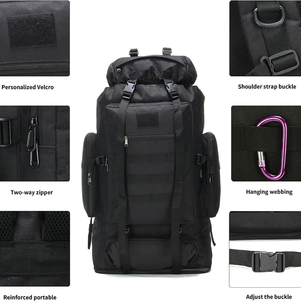 Large Capacity Expandable Outdoor Backpack 26-42 Gal – Soft Shell Geometric Pattern Hiking Rucksack for Camping, Mountaineering & Leisure | Black & Jungle Camo