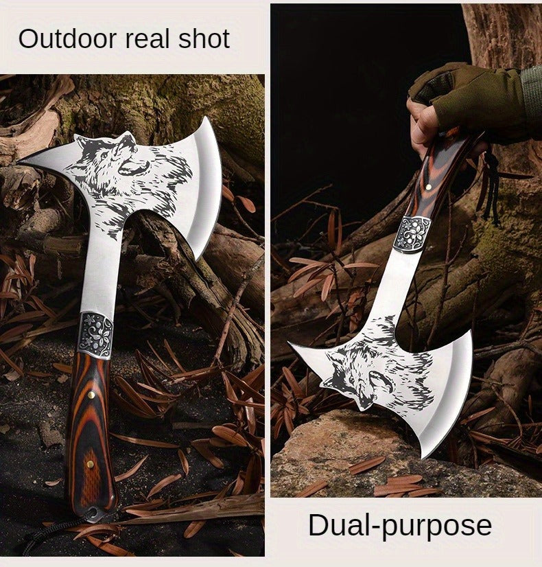 Tactical Axe Set Outdoor Multifunctional Knife Tool Card 3-4 Piece Kit for Hiking Camping BBQ Survival Wolf Head Axe Option