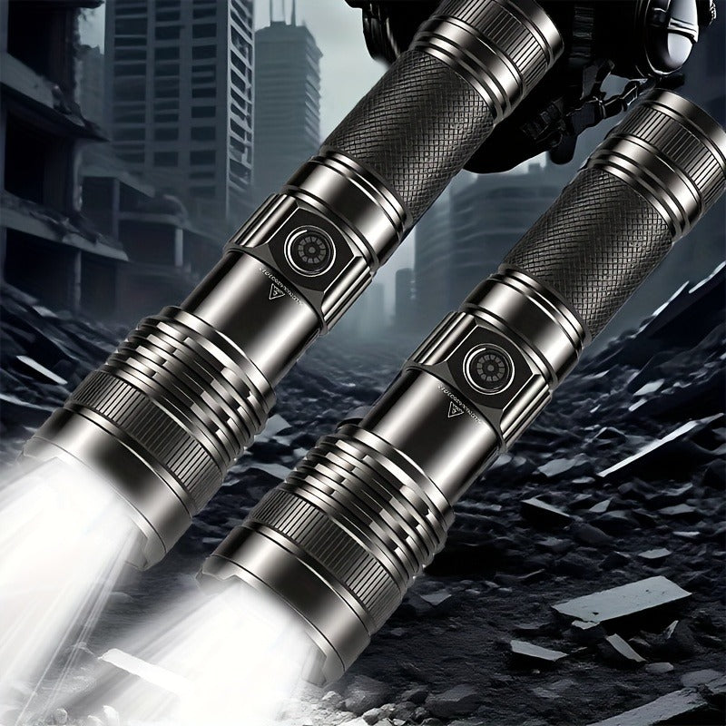 Survival Flashlight with Fire Starter - 3000 Lumen Rechargeable Aluminum Torch, Fresnel Lens Igniter, Zoomable LED, 18650 Battery for Wilderness Camping, Fishing & Emergency