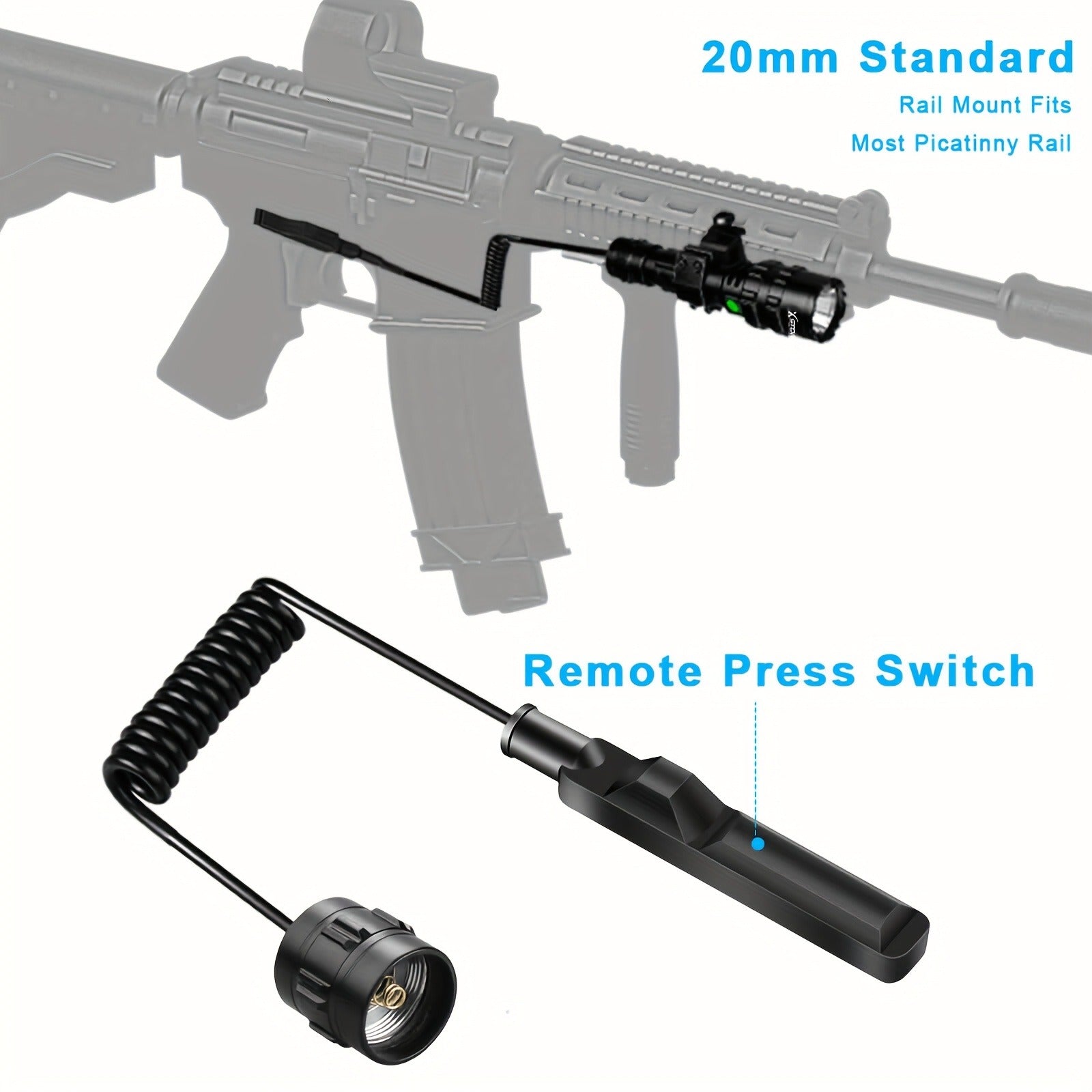 Picatinny Rail Flashlight 2 Pack - High Lumen Tactical Torch, 5 Modes, USB Rechargeable, 20mm Rail Mount, Wrist Strap & Remote Switch Included for Hunting, Shooting & Outdoor Use