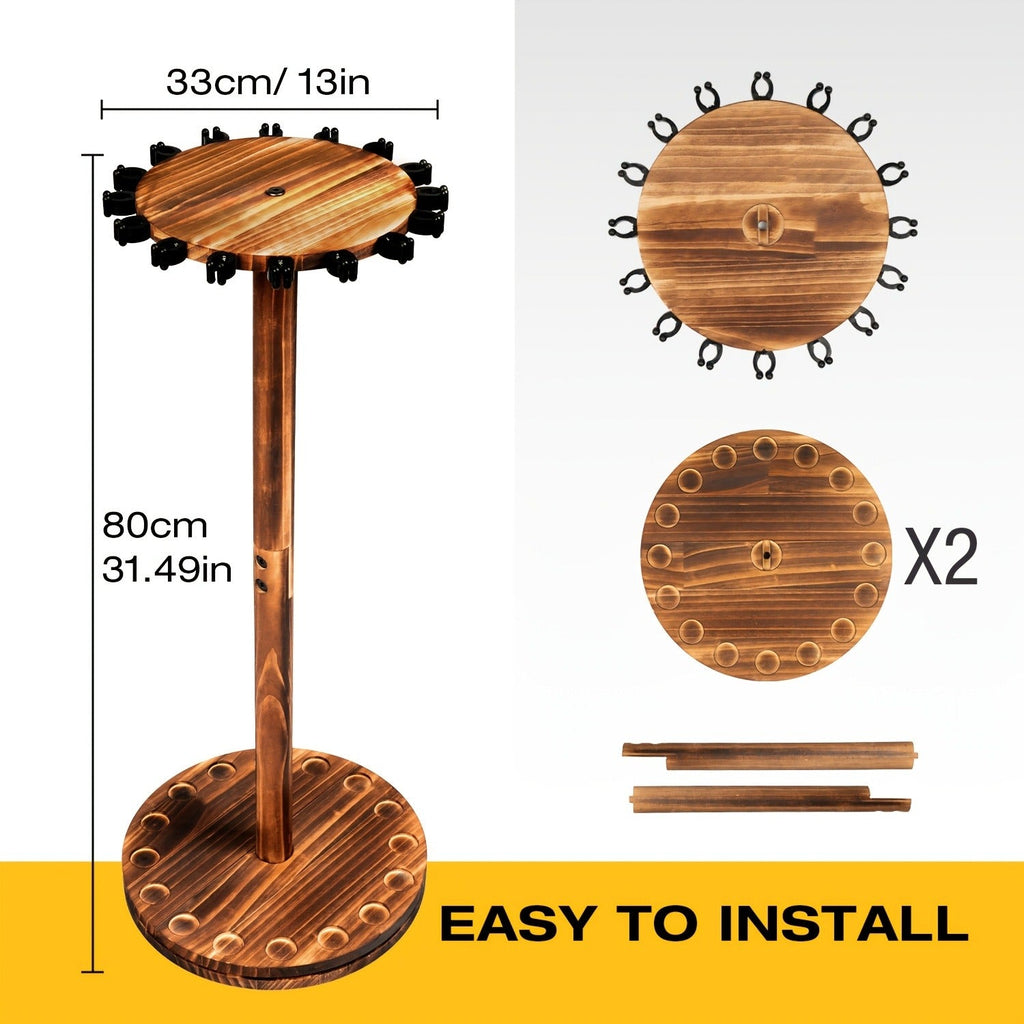 Wooden Fishing Rod Rack 360 Degree Rotating Circular Holds 16 Rods Space Saving Fishing Pole Organizer for Garage Home Storage