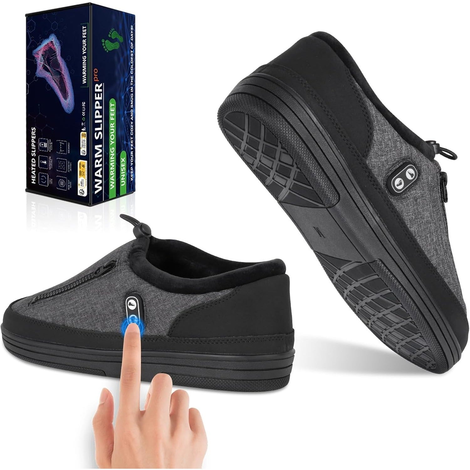 Heated Slippers for Men & Women with 5000mAh Battery - Electric Foot Warmer Shoes, Carbon Fiber Heating, 3 Heat Settings, 6-8 Hour Battery Life, Indoor Outdoor Plush House Slippers, M & L