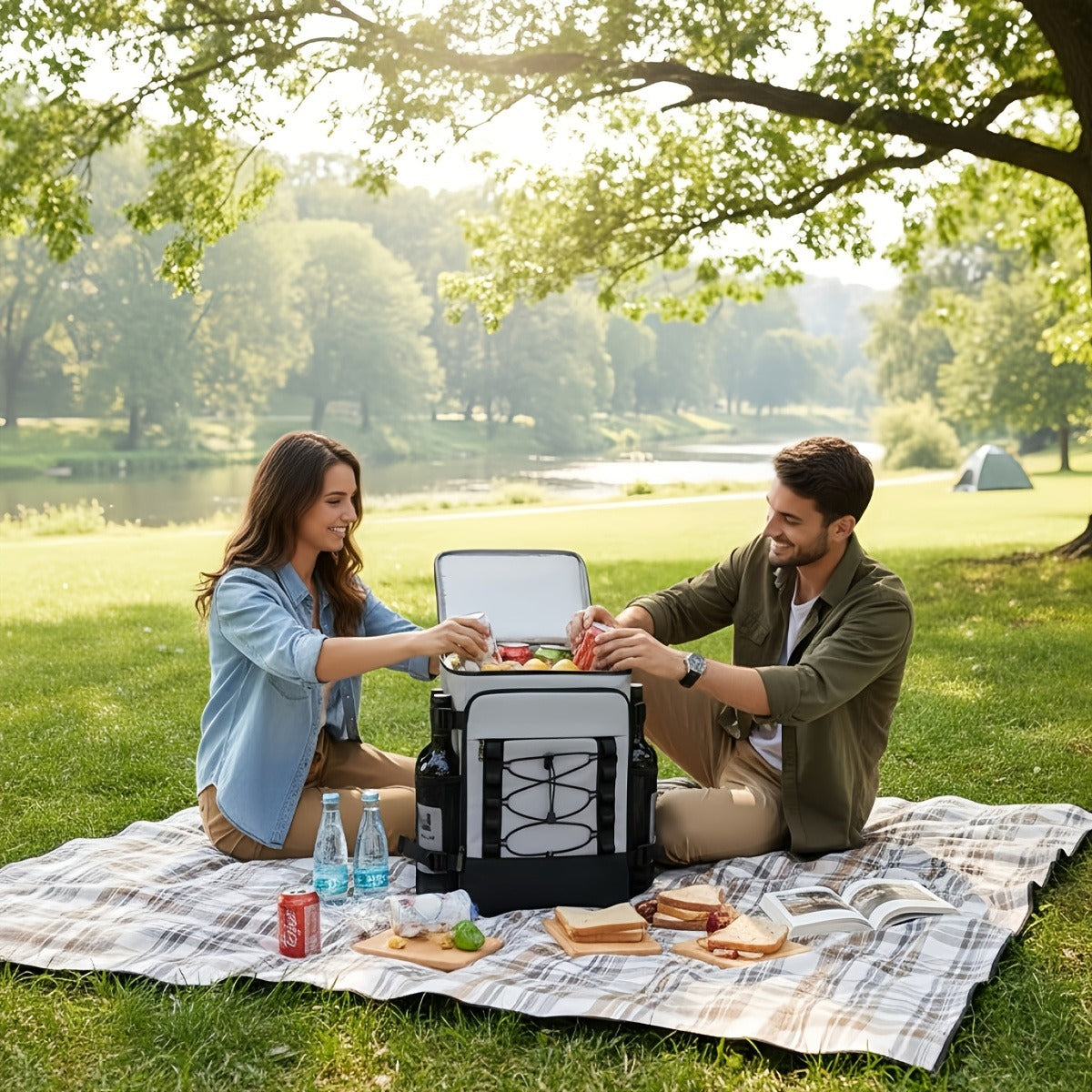 Insulated Cooler Backpack Leakproof Thermal Lunch Bag, Large Capacity Waterproof Cooling Rucksack for Camping, Hiking, Picnic & Beach, Foldable Soft Cooler Bag for Men & Women, Black & Grey