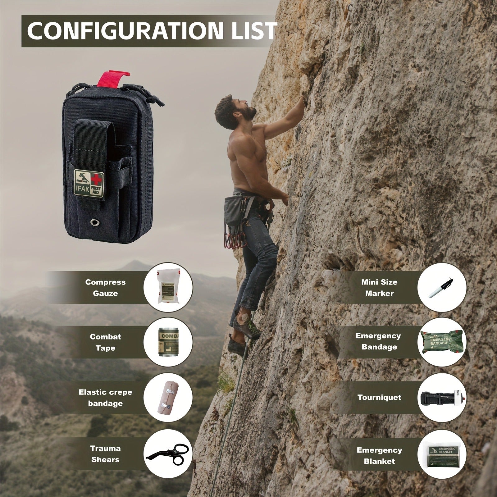 EDC First Aid Kit IFAK Emergency Survival Trauma Kit Black – Compact Everyday Carry First Aid Essentials for Camping, Hiking, Outdoor Adventures & Bug Out Bag, Portable Tactical Medical Pouch