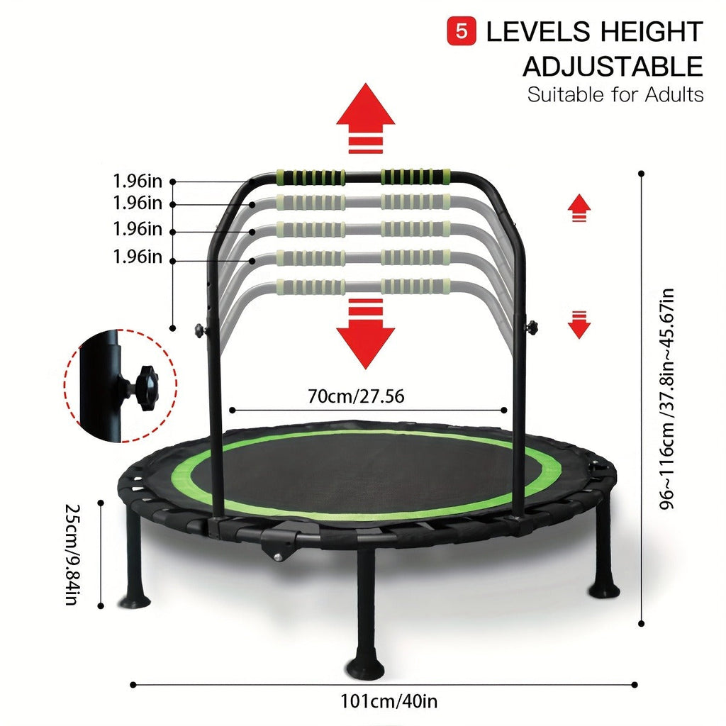Mini Trampoline 40 Inch Collapsible Fitness Rebounder 660LBS Capacity, Adjustable Foam Handle Bars, Durable Elastic Straps & Thick Steel Frame, Quiet Indoor Outdoor Exercise Trampoline, Blue Green Red