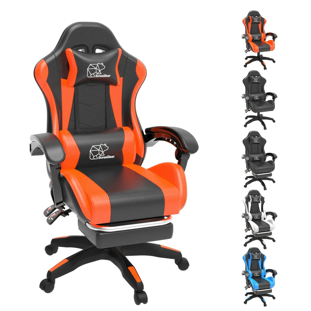 Gaming Chair with Footrest & Lumbar Support – Ergonomic Reclining Computer Chair 360° Swivel Adjustable Height