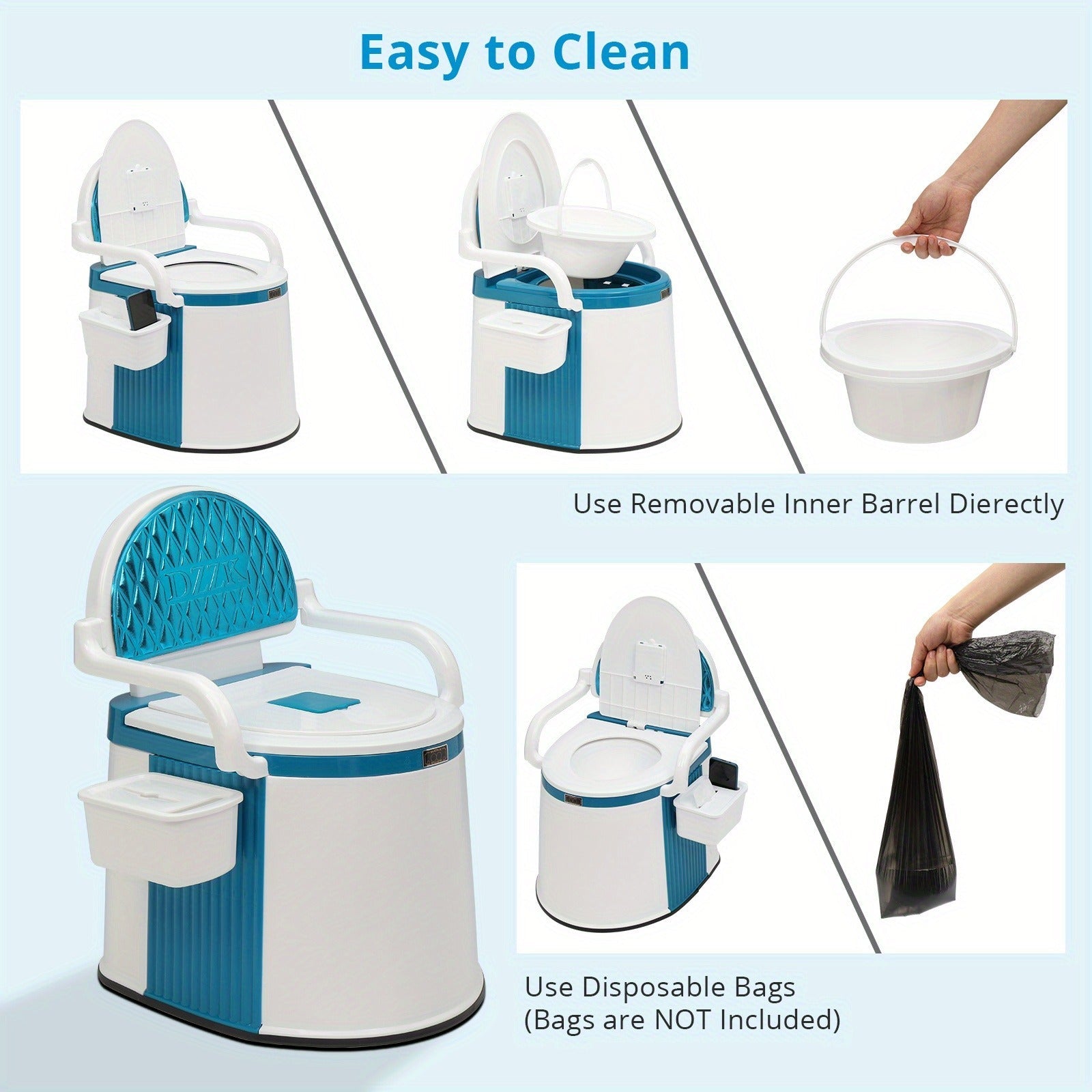 Portable Camping Toilet with Backrest – 350lb Capacity, 6-8 Gal Detachable Bucket, Anti-Slip Base, Built-in TP Holder & Phone Shelf – Lightweight Commode for RV, Boat, Travel & Medical Use
