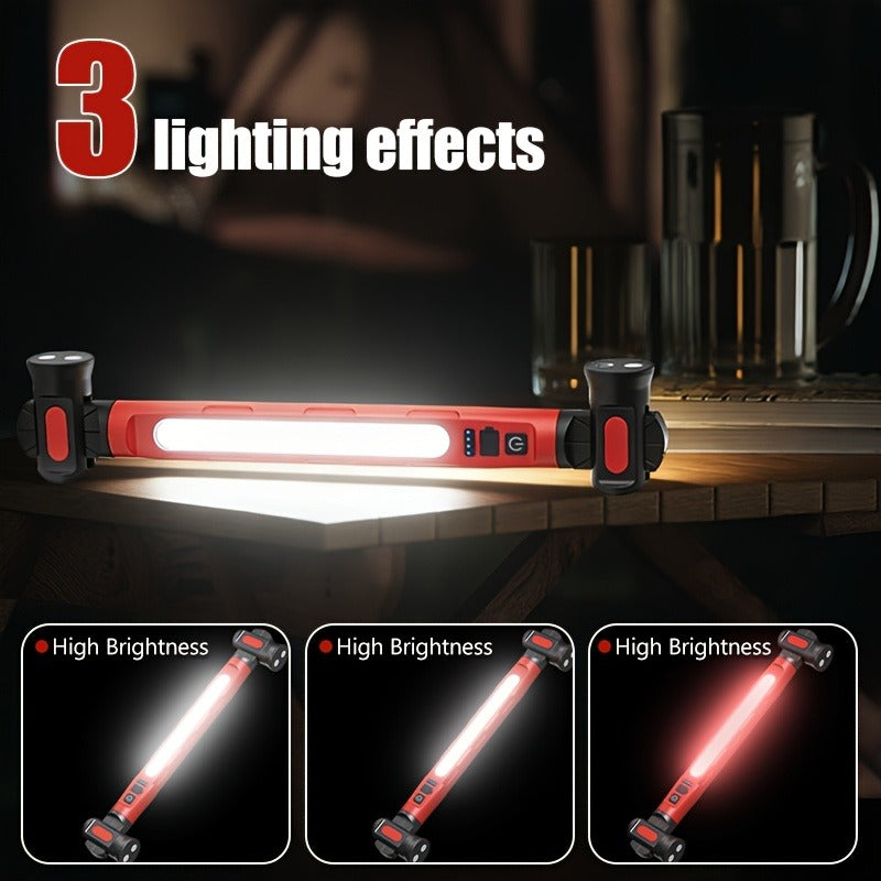 Mechanic Work Light with Magnetic Base & Hook – LED Engine Compartment Light with Red & Blue Warning Lights | Durable Work Site Lighting for Automotive Repair, Garage & Workshop