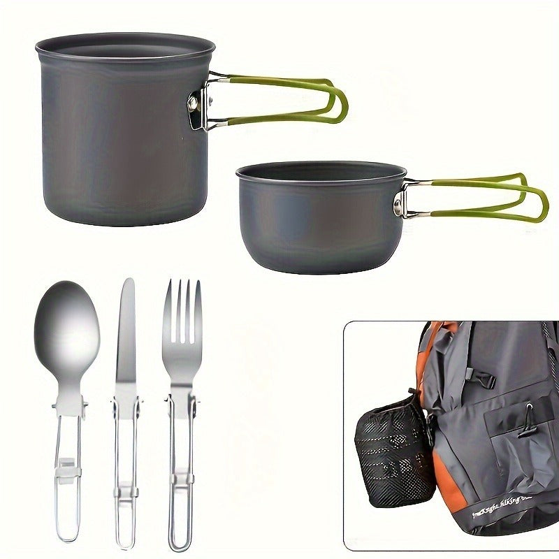 Stainless Steel Camping Cookware Set Portable Outdoor Cooking Pot with Foldable Storage Knives Forks Lightweight Compact for Backpacking Hiking Picnic Travel Orange Green Gift Ready