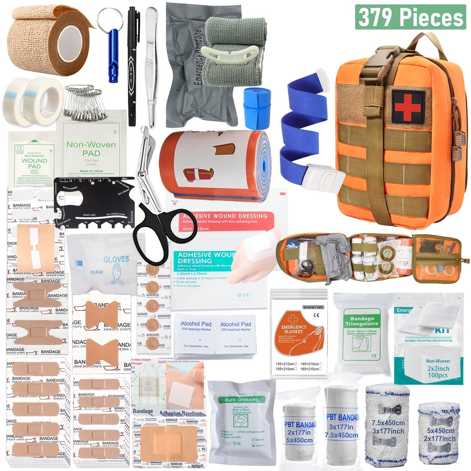 157PCS MOLLE Survival Kit – Outdoor First Aid Emergency Gear for Camping Hiking Adventure Travel Car Home Office School, Complete Survival Tools Set, Best Gift for Men & Women