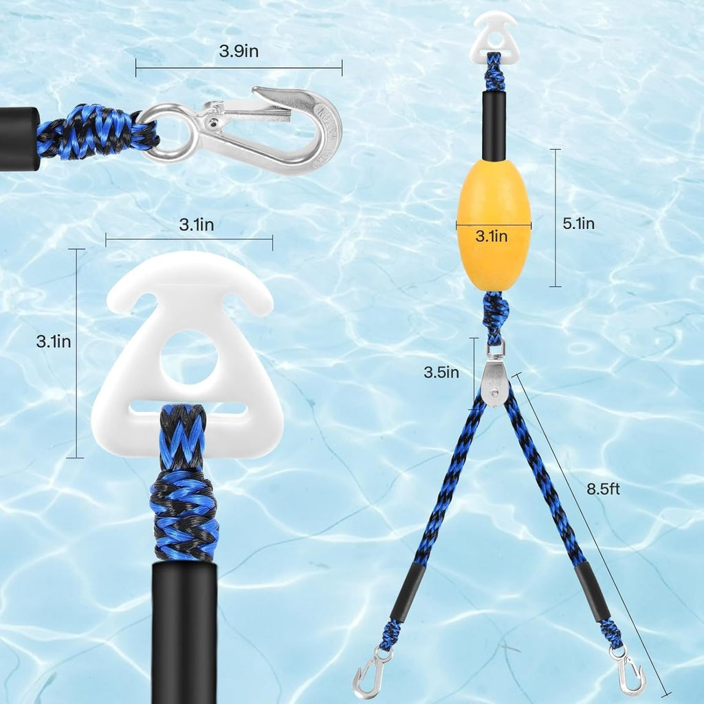 Heavy Duty Boat Tow Rope Harness Self-Centering with Float Ball Antirust Stainless Steel for Skiing Wakeboarding Kneeboarding 2 Riders