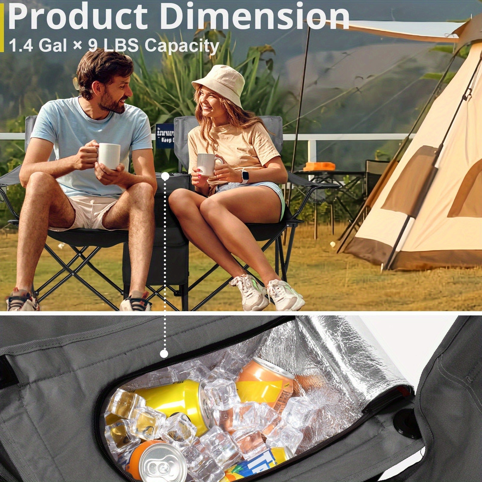 Folding Fishing Chair with Sun Umbrella – 2-Seat Portable Outdoor Chair, Iron Alloy Frame & Oxford Fabric, Built-In Storage Bag & Carry Bag, for Beach, Patio, Camping & Sunbathing, 4 Colors