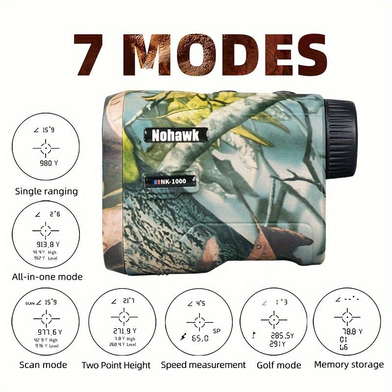 Laser Rangefinder 1000M USB Rechargeable – Hunting & Golf Range Finder with Speed, Altitude & Slope Compensation | M/Yard Switch, 7 Measurement Modes, Compact Design