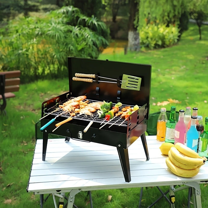 Portable Charcoal BBQ Grill Foldable - Lightweight Compact Outdoor Smoker Grill for Camping, Picnics, Hiking & Backyard Barbecue - Easy Setup Tabletop Charcoal Grill
