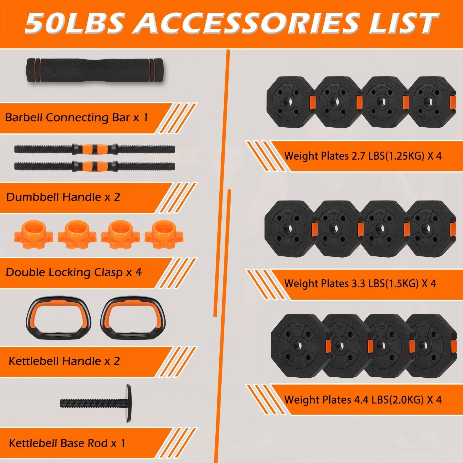 Adjustable Barbell & Dumbbell Set 4-in-1 – 25/50/66 lbs Home Gym Weight Set with Connecting Rod, Strength Training for Men & Women