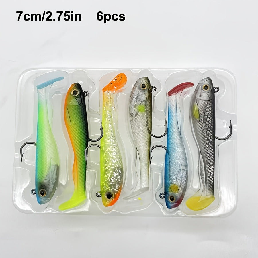 Paddle Tail Soft Bait 6pcs Pre-Rigged Jig Head Lure for Sea Bass Trout Fishing – Saltwater & Freshwater Swimbait Sinking Soft Plastic Fishing Lure Set