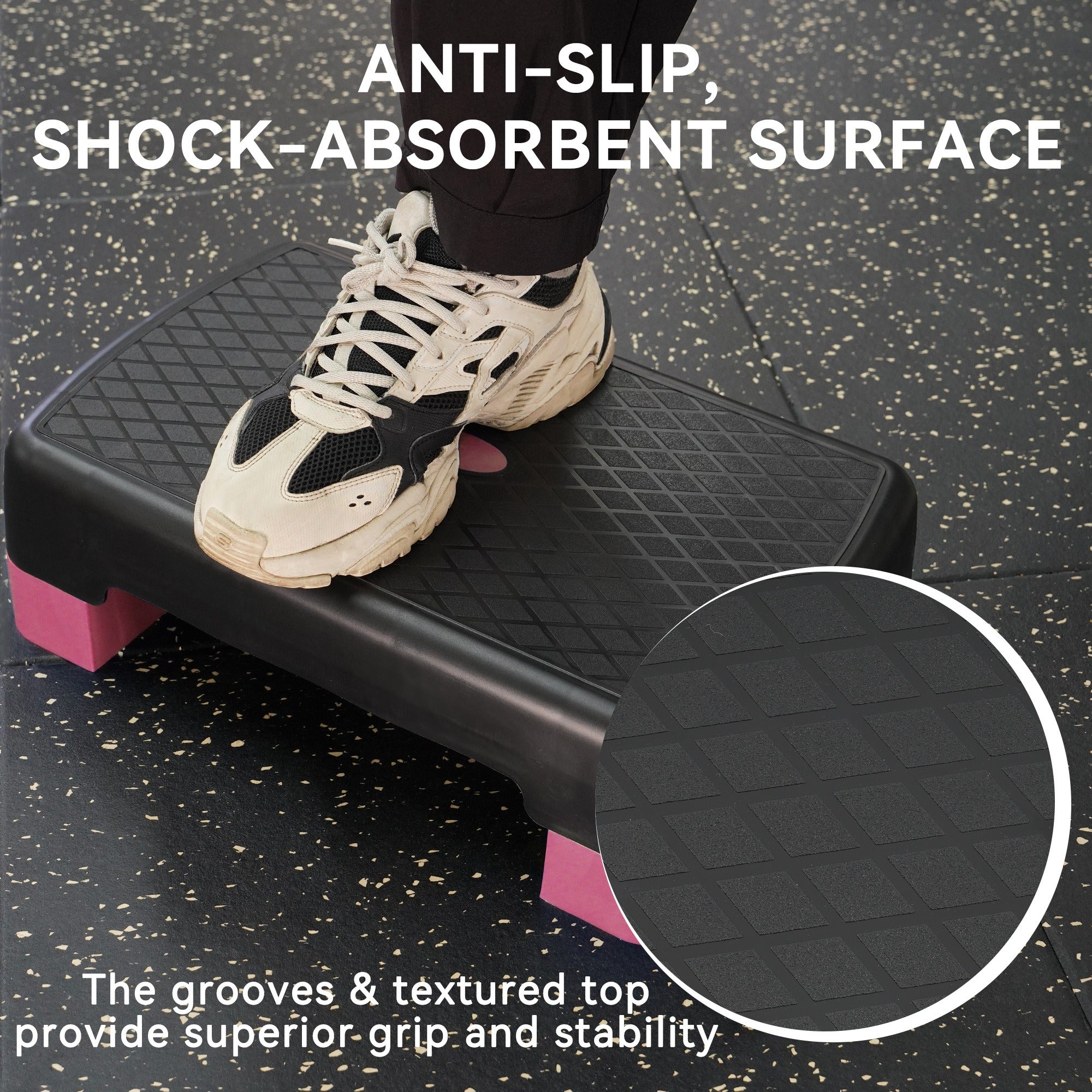 Aerobic Step Platform Adjustable Height with 2 Risers – Non-Slip Workout Stepper 18"x11", 440 LB Capacity, Space-Saving Design for Home Gym Cardio, Strength & Toning, 4 Color Options