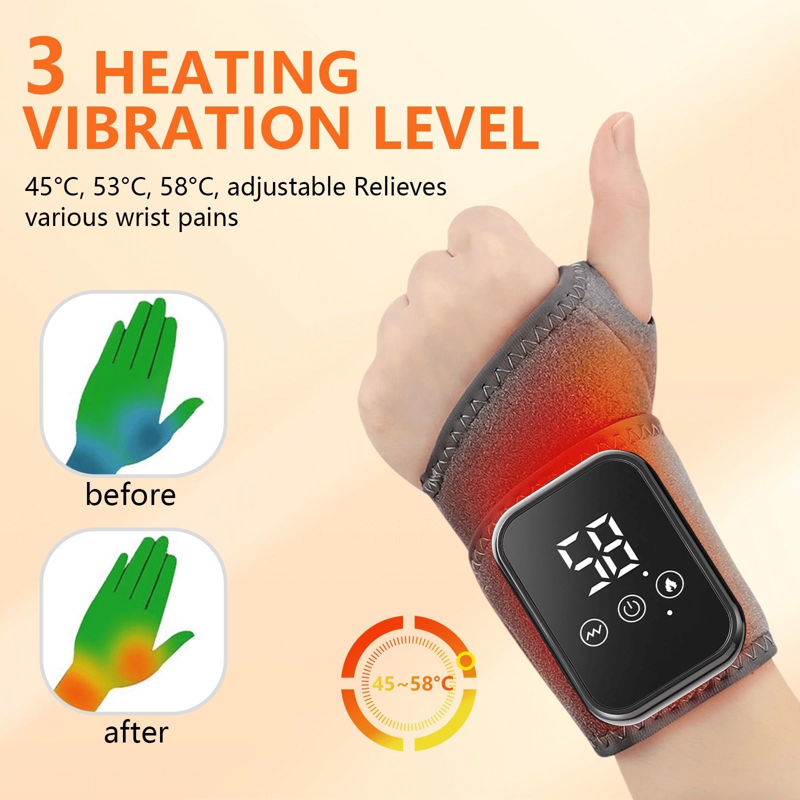 Hand Massager with Heat Vibration Wrist Guard Carpal Tunnel Relief