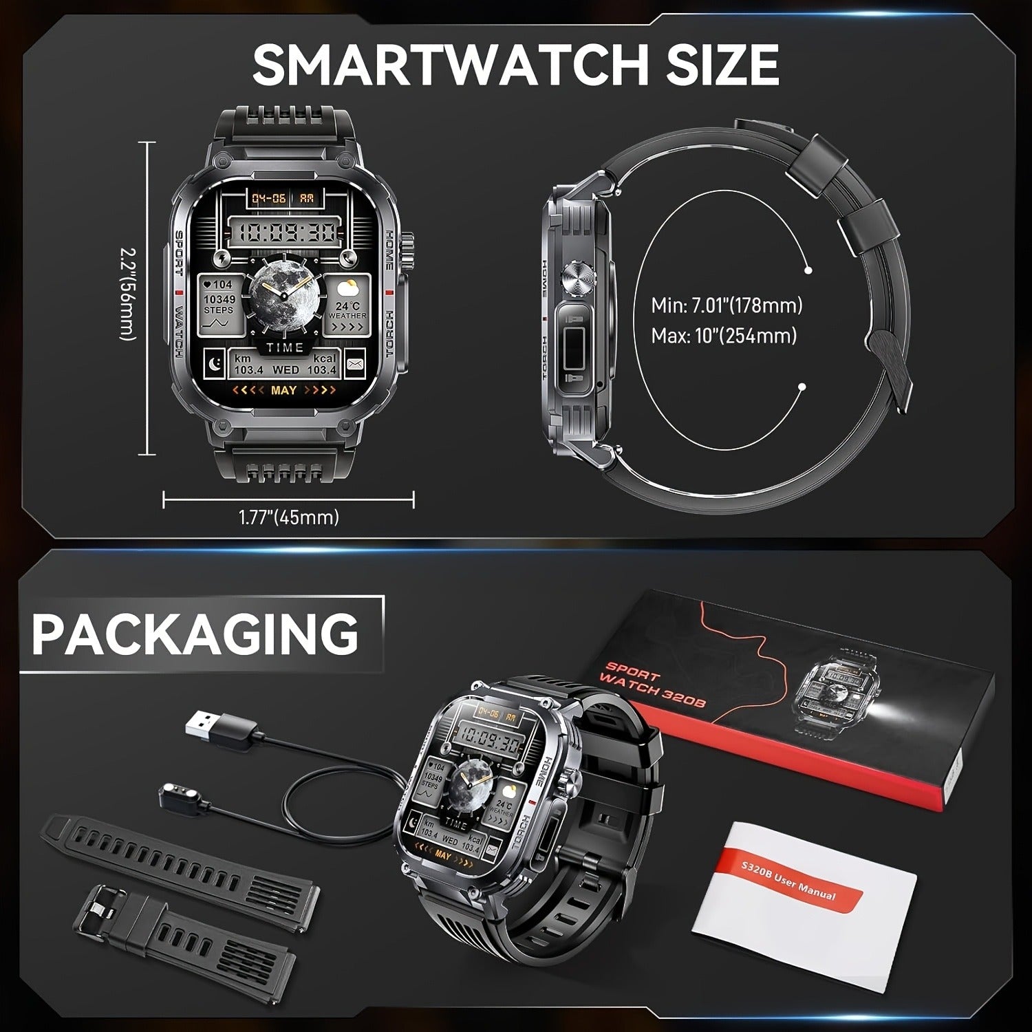 Smart Watch for Men with Call Function, IP68 Waterproof Outdoor Smartwatch 2.02" LED Flashlight, 400mAh Battery, Compass Pedometer Calorie Pressure Monitor Fitness Tracker for iPhone Android