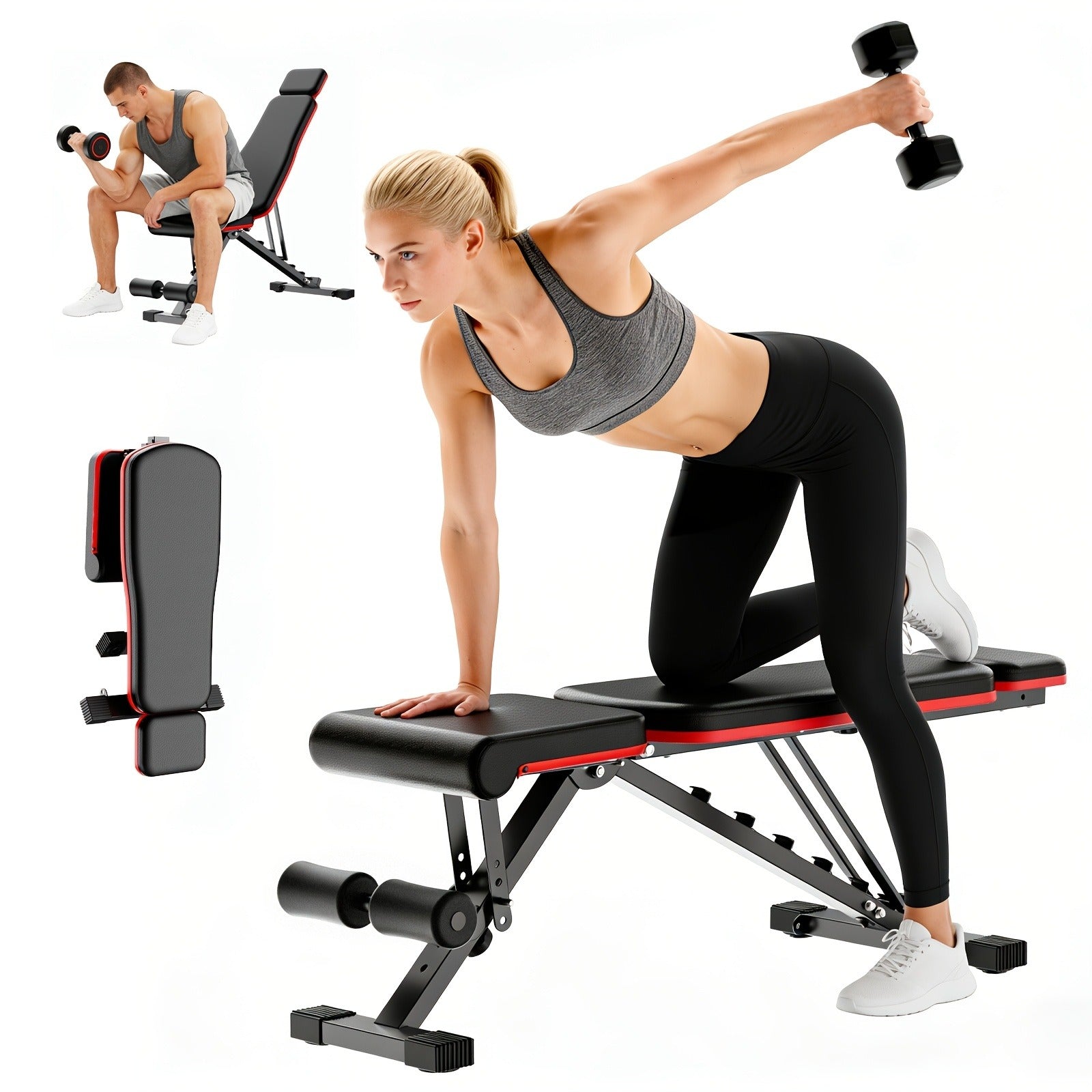 Adjustable Weight Bench – Foldable 14-in-1 Home Gym Dumbbell Bench, 1000 lbs Capacity, Roman Chair with Thick Cushion & Headrest