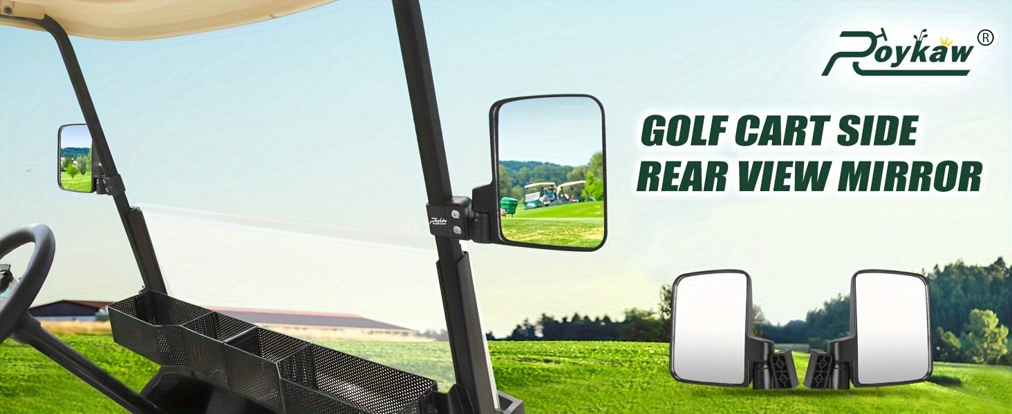 Convex Golf Cart Side Rear View Mirror for EZGO Club Car Yamaha G29 Square Frame – No Drilling Easy Install Wide Angle Blind Spot Mirror