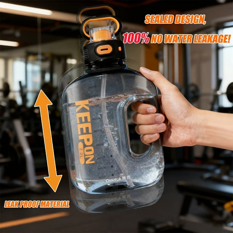 Large Sports Water Bottle with Straw Lid Handle 1500ml 2200ml Leak-Proof Lockable Food-Grade PP PC Hydration Bottle for Gym Fitness Hiking Camping Travel School