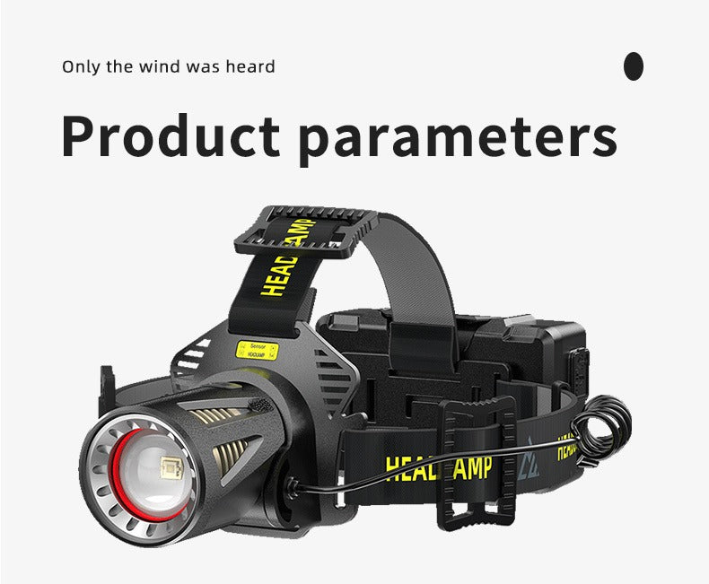 XHP360 Rechargeable Headlamp 3 Modes Sensor 90° Tilt Power Bank Type-C 3x18650 Zoomable Head Torch for Fishing Camping Hiking