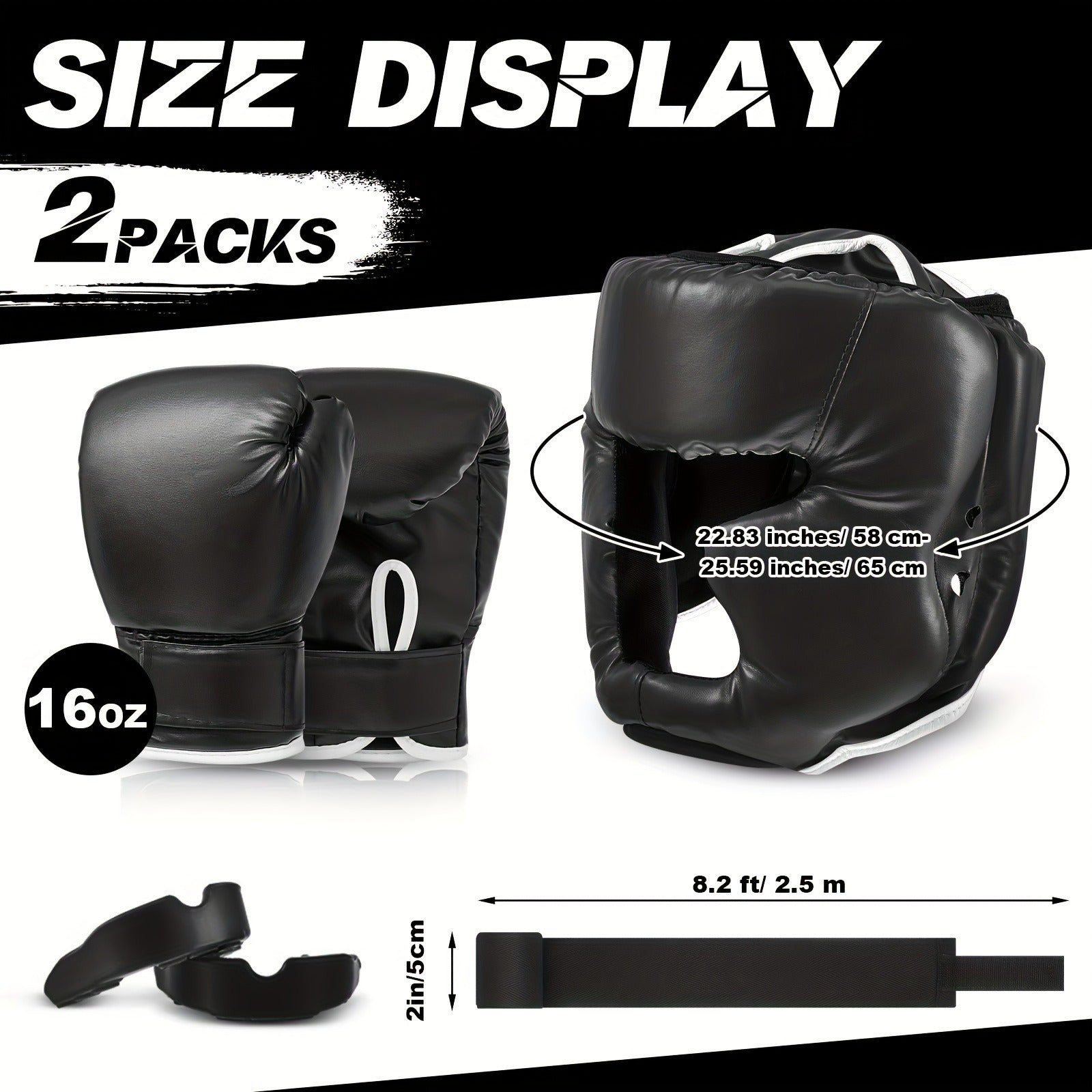 Boxing Kit Set 14pcs – 2 Pairs 16oz Boxing Gloves, Headgear, Hand Wraps & Mouthguards for Adults & Youth Beginners – Complete Boxing Training Equipment for Men Women Teens