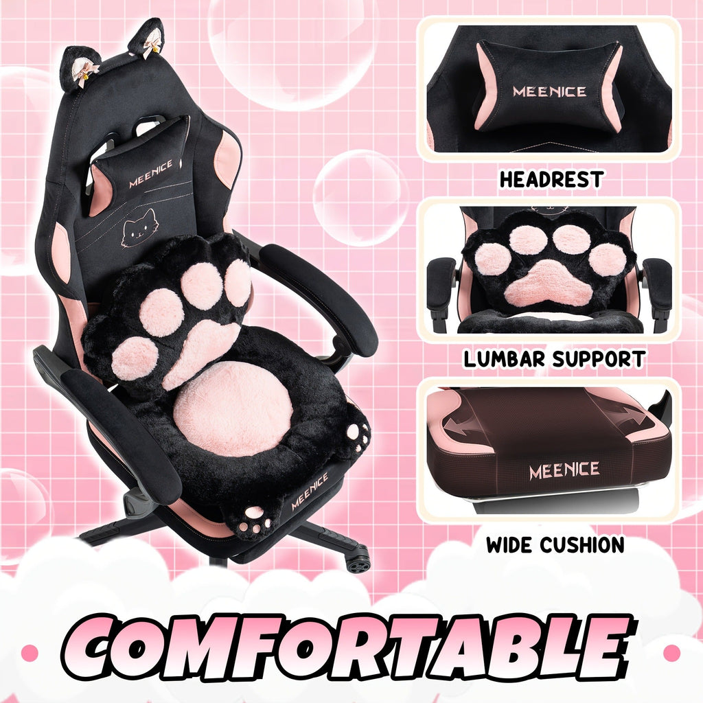 Cat Ear Gaming Chair Ergonomic Reclining Computer Chair with Footrest Paw Lumbar Cushion Wingback PC Game Chair for Girls Adults 300LBS Pink Black Blue
