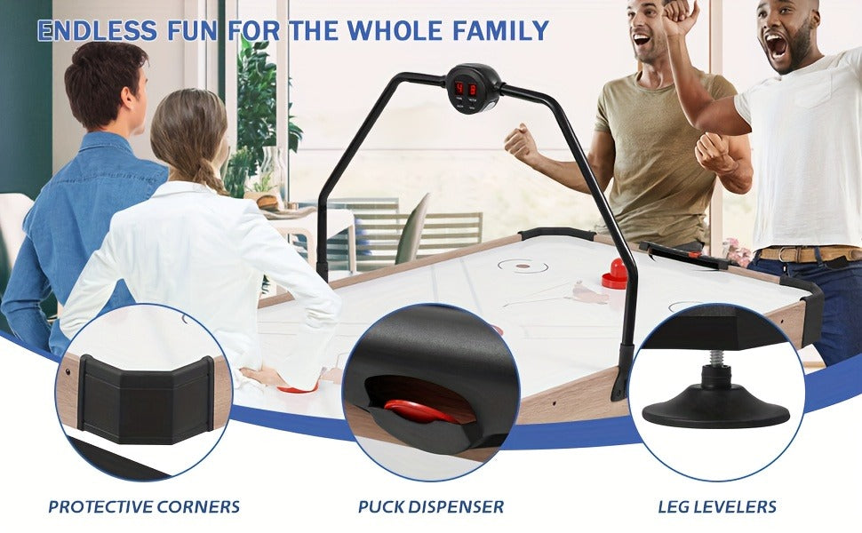 54 Inch Air Hockey Table with LED Scorer – Indoor Arcade Hockey Game Set with 2 Pucks & 2 Pushers, Portable Sports Gaming Table for Game Room, Family & Home Entertainment