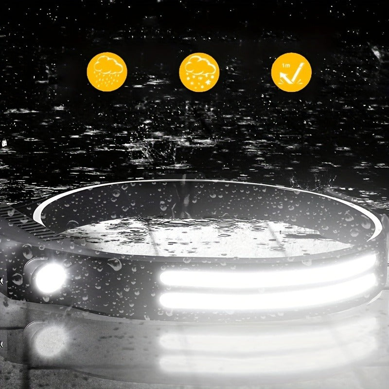 Motion Sensor COB Headlamp 3 Pack + 6 Hooks, 230° Wide Beam Rechargeable LED Head Lamp, 5 Modes COB & LED Headlamps for Adults, Hard Hat Headlight, Headband Flashlight for Camping, Work & Hiking
