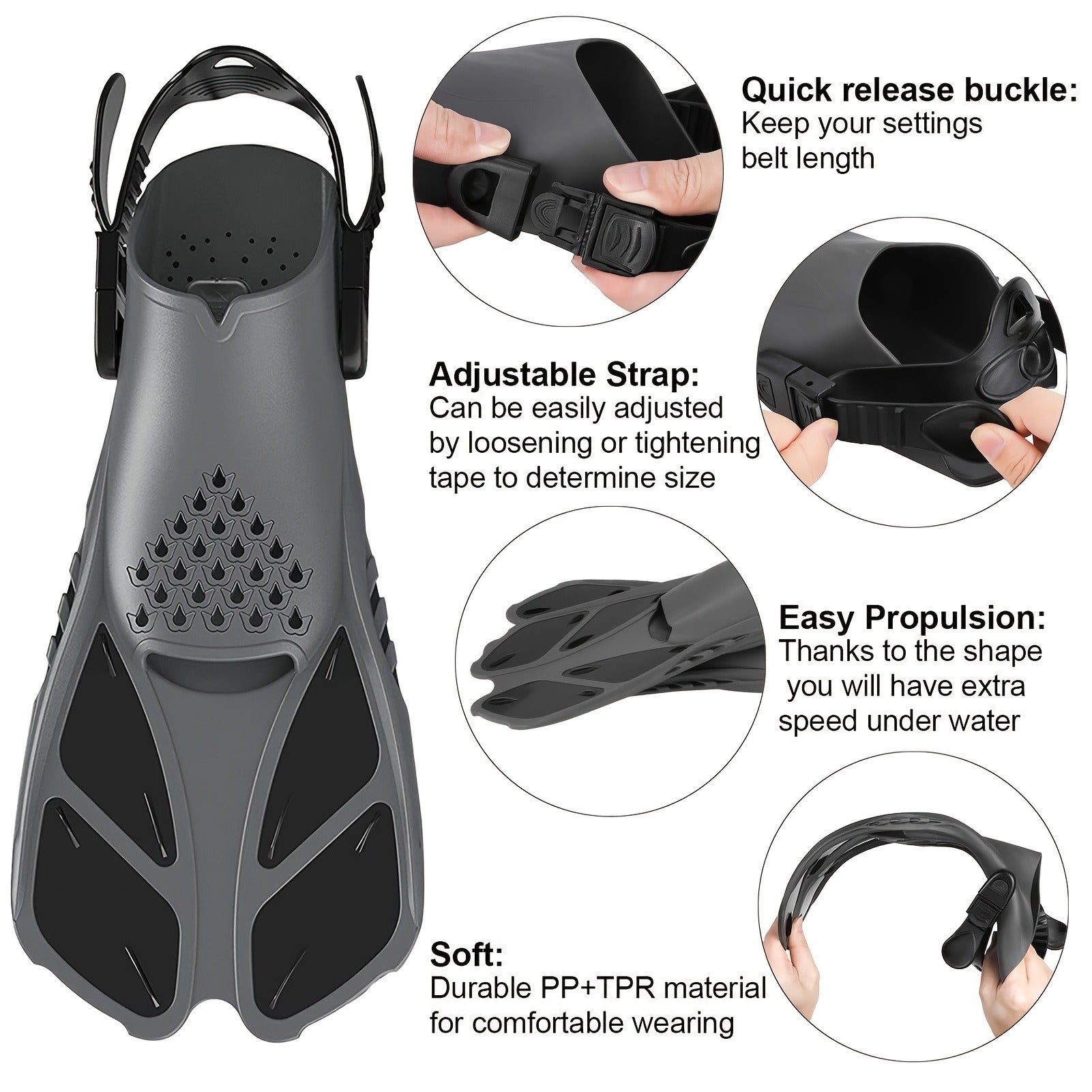 Adjustable Snorkel Diving Fins with Anti-Slip Lace-Up Design – Lightweight PP/TPR Open Heel Fins for Snorkeling Freediving Scuba Diving for Men Women Adults S/M & ML/XL