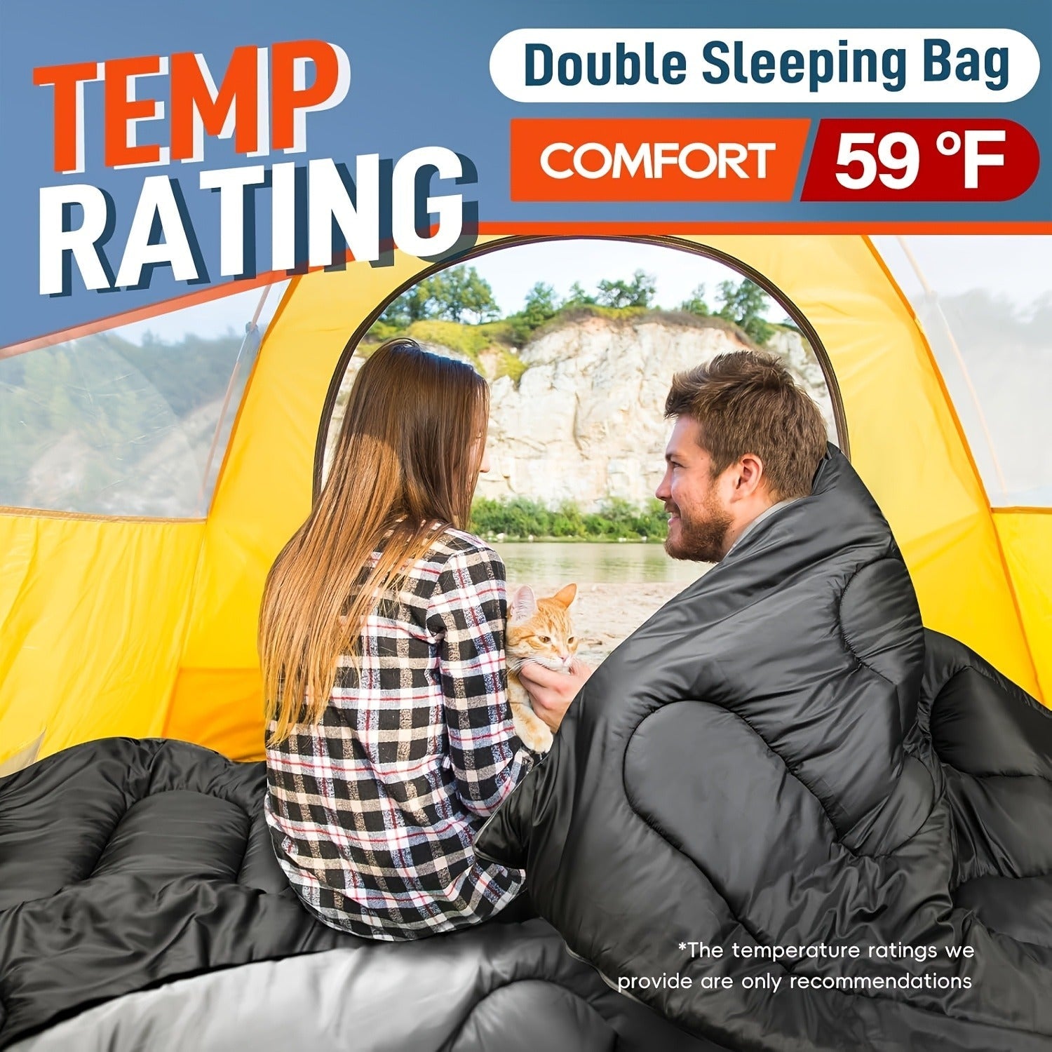 Double Sleeping Bag XL with Pillow for Two Adults – 2-Person Couple Sleeping Bag for Year-Round Camping, Hiking & Backpacking in Cold & Warm Weather, 90.6x61 Inch