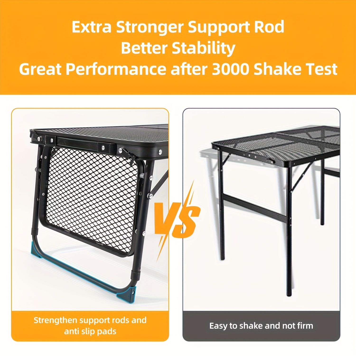 Portable Folding Camping Table with 2 Wingboards & Mesh Top – Height Adjustable Outdoor Grill Side Table for Picnic Barbecue Beach Backpacking, Lightweight Compact Folding Table with Carry Bag