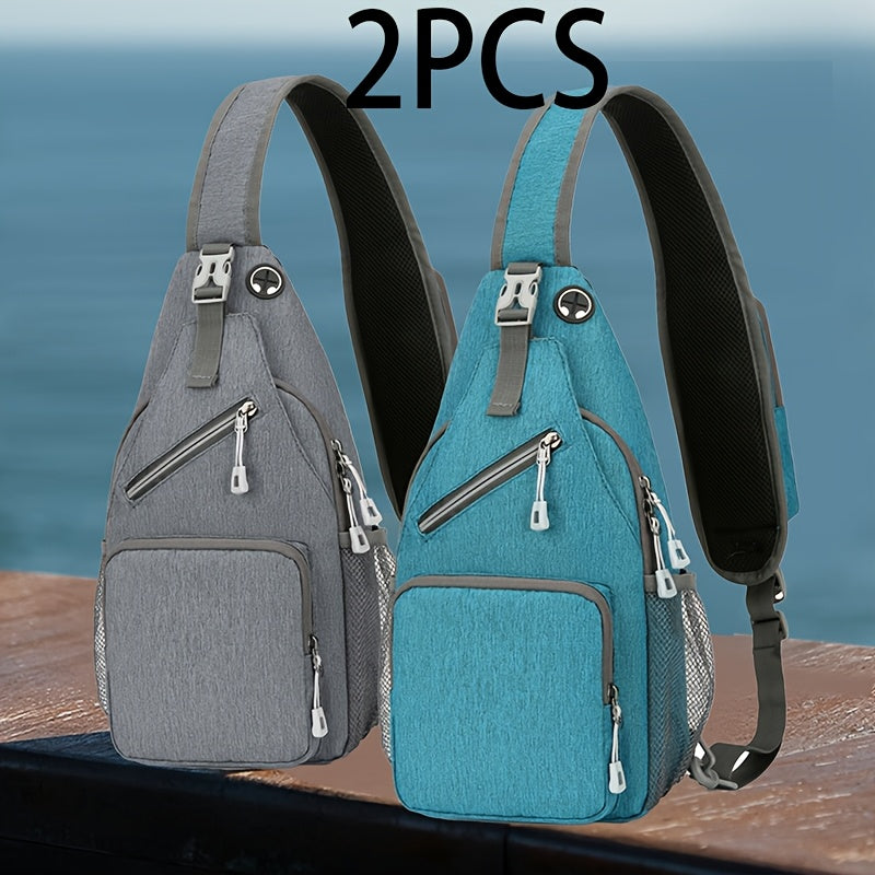 Sling Bag Crossbody Backpack 2 Pack Lightweight Oxford Chest Shoulder Daypack for Men Women Hiking Travel Casual Outdoor Bag Set Light Gray Navy Blue