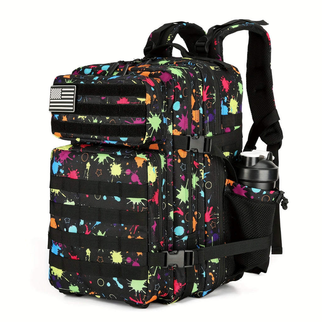 Large Hiking Backpack 45L Fluorescent Tie Dye – Lightweight Daypack for Camping, Travel, Cycling, Fitness & School, Colorful Outdoor Sports Rucksack, Birthday & Christmas Gift Idea