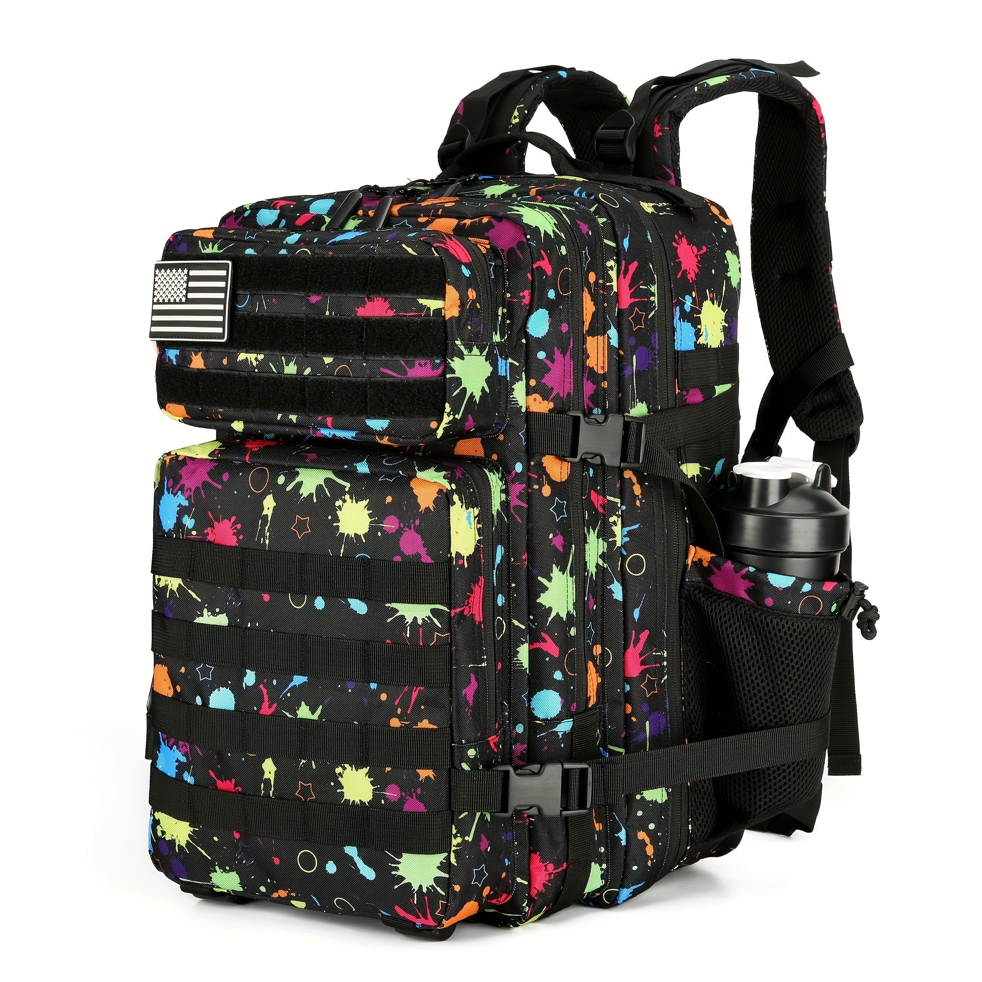 Large Hiking Backpack 45L Fluorescent Tie Dye – Lightweight Daypack for Camping, Travel, Cycling, Fitness & School, Colorful Outdoor Sports Rucksack, Birthday & Christmas Gift Idea