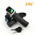 Electric Bike Scooter Key Throttle Grip Handle with LCD Display | 24V 48V Compatible | E-Bike Twist Throttle with Power Lock Wiring for Electric Motorcycle Scooter Replacement