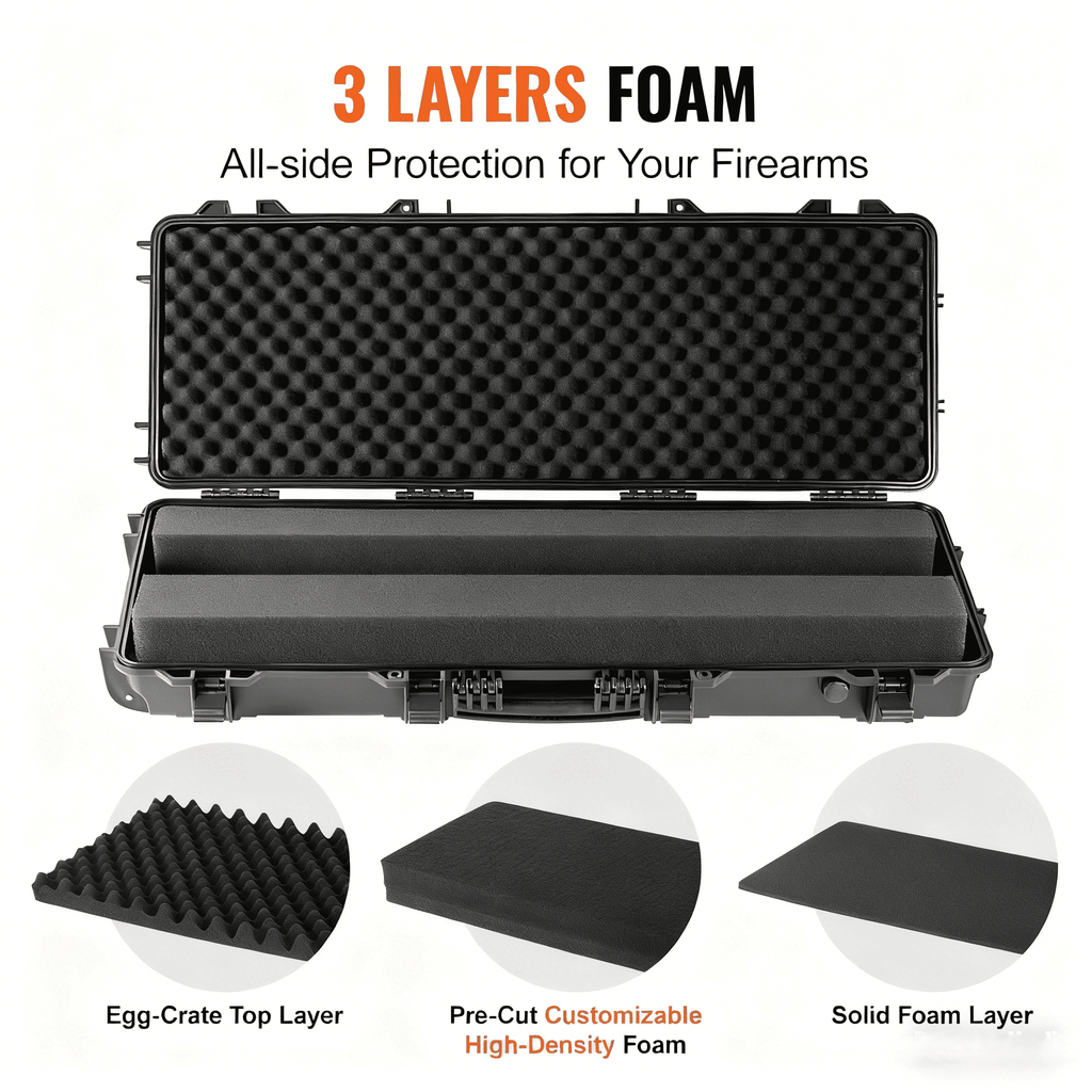 Hard Rifle Case 42 Inch with Wheels - Lockable TSA Approved Gun Case, 3-Layer Protective Foam, Crushproof Hard Shell for Two Rifles or Shotguns, Pressure Valve & Metal Hinges for Hunting & Travel