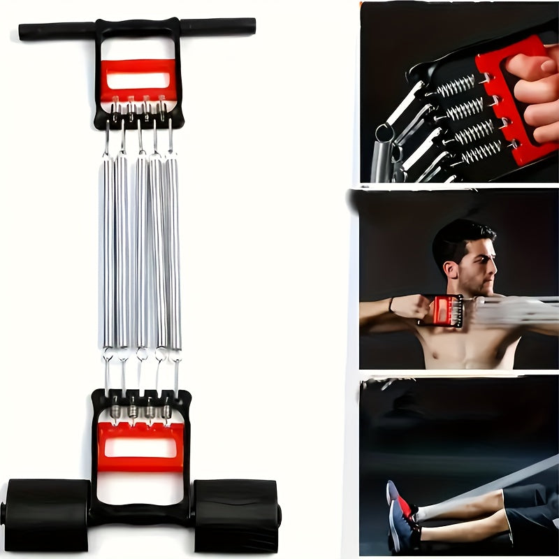 Resistance Band Foot Pedal Puller Multifunctional Stainless Steel Chest Expander Adjustable Tension Arm Shoulder Muscle Trainer for Home Gym Bodybuilding Strength Workout Sit-Up Exercise