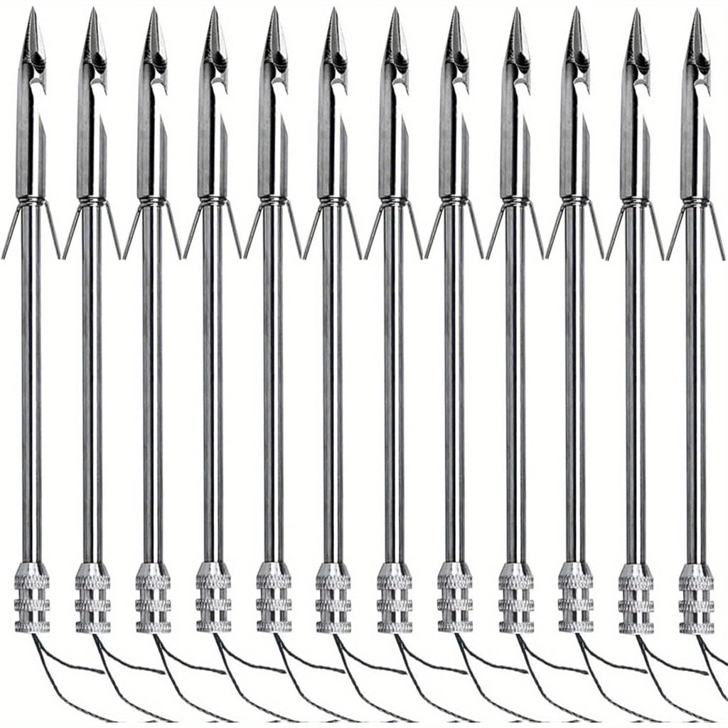 Stainless Steel Slingshot Fishing Arrowheads 12-Pack, Bowfishing Arrow Tips for Slingshot Bow Fishing & Target Practice, Detachable Broadhead Darts with Fishing Line Hole - Replacement Shooting Points