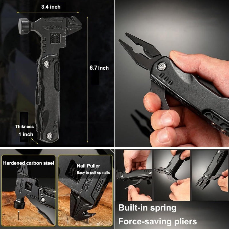 16-in-1 Multitool Stainless Steel – Compact EDC Pocket Tool with Pliers, Adjustable Wrench, Screwdrivers & Knife | Camping Gear & Gift for Dad & Boyfriend