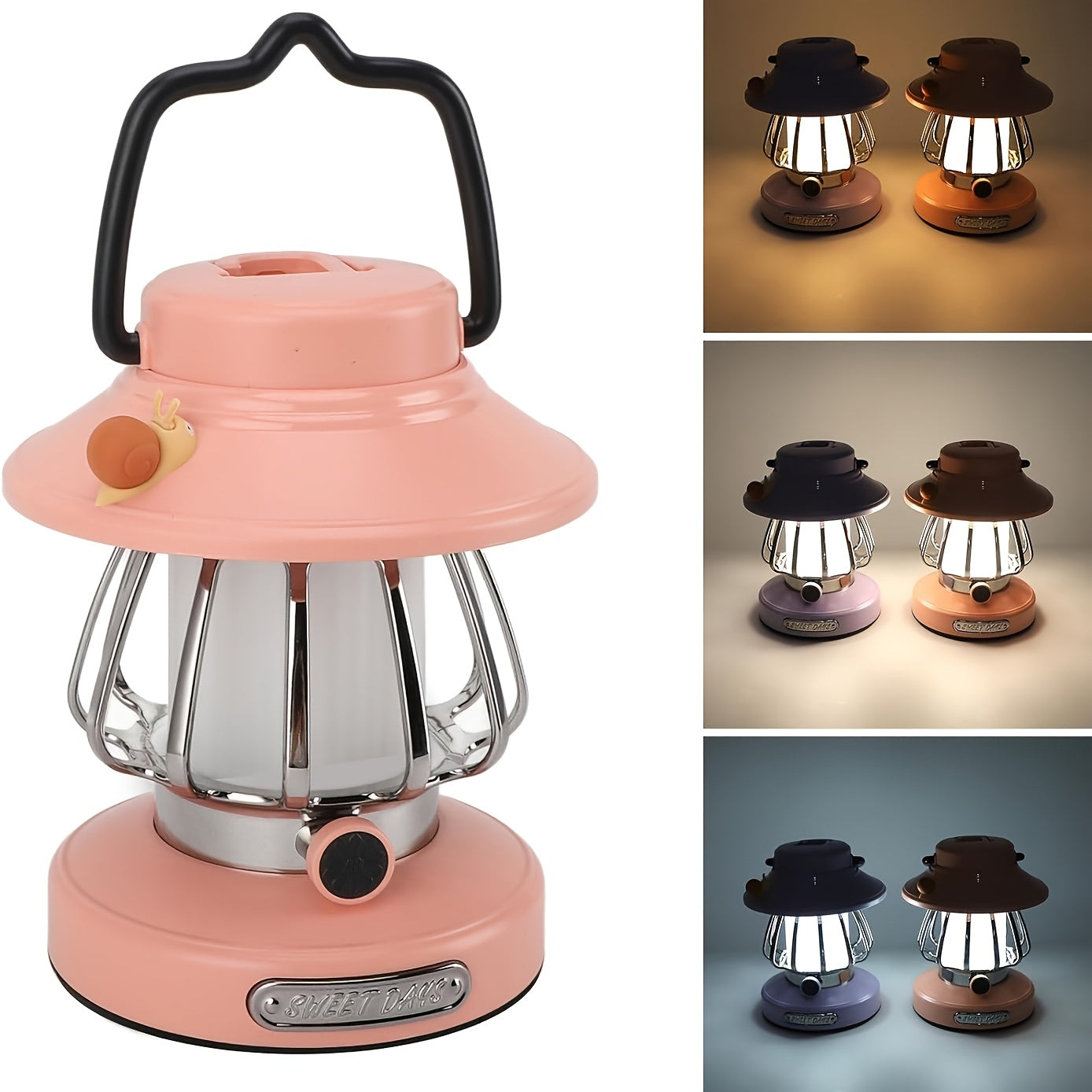 Camping Lantern Rechargeable LED, Snail Design Portable Camp Light with 3 Color Modes & Dimming, USB & Battery Dual Power, 18650 Lithium Battery, Freestanding Tent Light for Camping Hiking Emergency Home