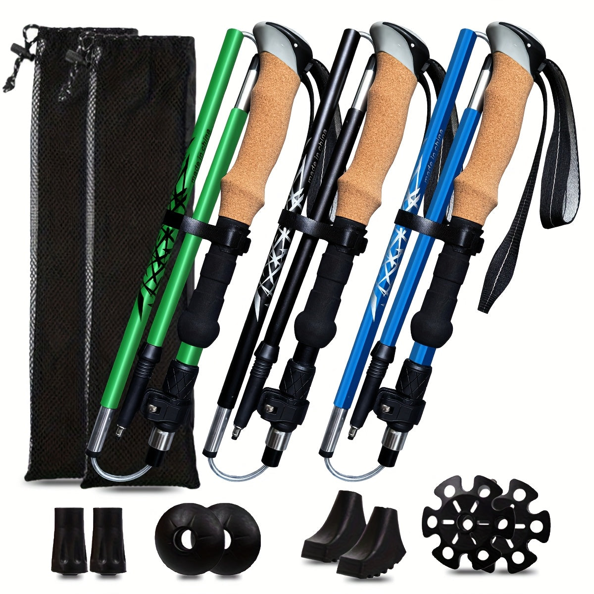Lightweight Aluminum Trekking Poles 2-Pack – Folding Hiking Sticks with Cork Ergonomic Grip, Sweat-Absorbing Handle, Adjustable Walking Poles for Hiking, Camping & Mountain Travel