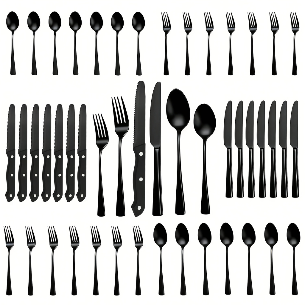 Stainless Steel Flatware Set 24/48 Piece with Steak Knives, Mirror Polished Silverware Set for 4/8, Dishwasher Safe Cutlery Utensil Set with Forks Spoons Knives, Perfect for Weddings, Gifts & Outdoor Dining